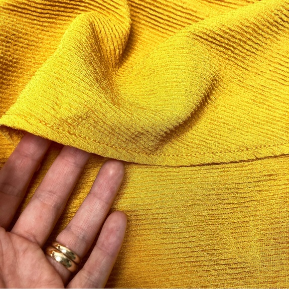 Madewell Tank Top Gold Criss Cross Strap Crop Medium Yellow Ribbed Ruffle - Picture 12 of 16